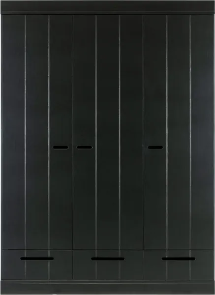 Connect, Klædeskab, 3 låger og 3 skuffer, sort, H195x53x140 cm, fyrretræ